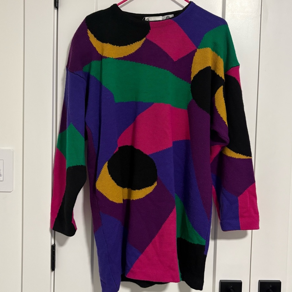 SPANNER Vintage Art Deco Wool Oversized Sweater Mini Dress Women's Size Large